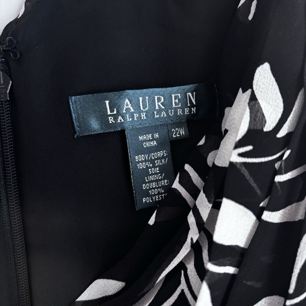 Lauren Ralph Lauren LRL plus size 22W Black floral sleeveless pleated silk dress - Picture 2 of 7